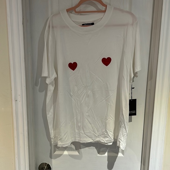 Brunette the label Heart Printed Cotton T-shirt brand new - Picture 2 of 6